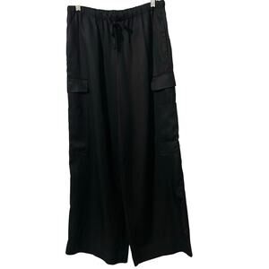 Z Supply Women’s Renegade Cargo Pants Wide Leg Pull on Drawstring Sz M Black